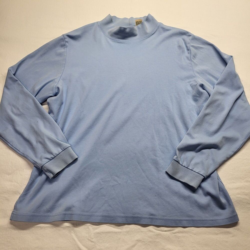 L.L. Bean Women's Long Sleeve Mock-Turtleneck Shirt XL 100% Supima Blue